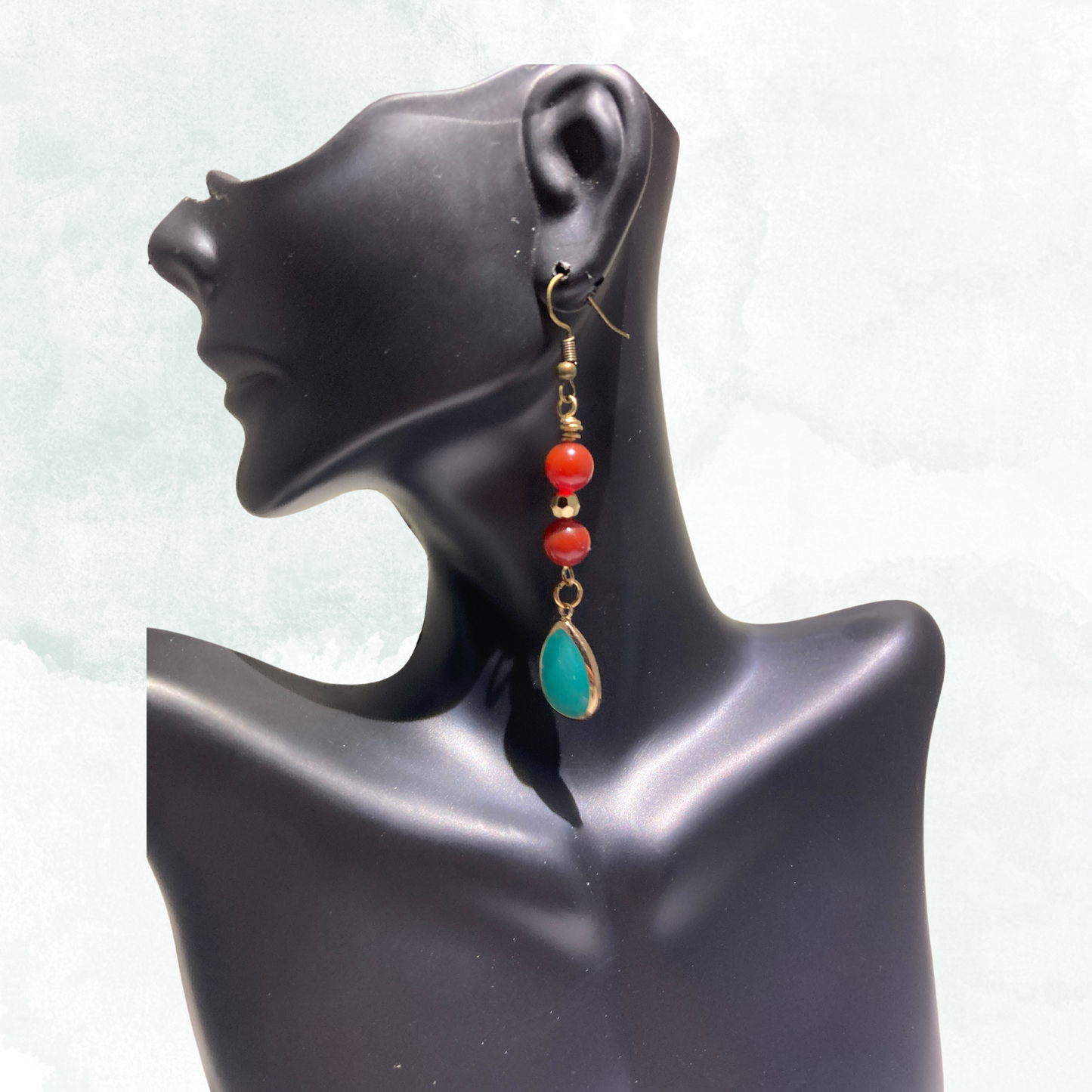 Red & Turquoise Long Teardrop Earrings