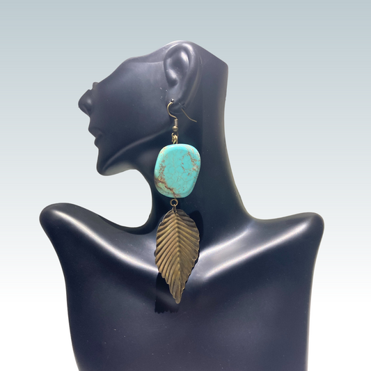 Turquoise w/ Leaf Print Earrings