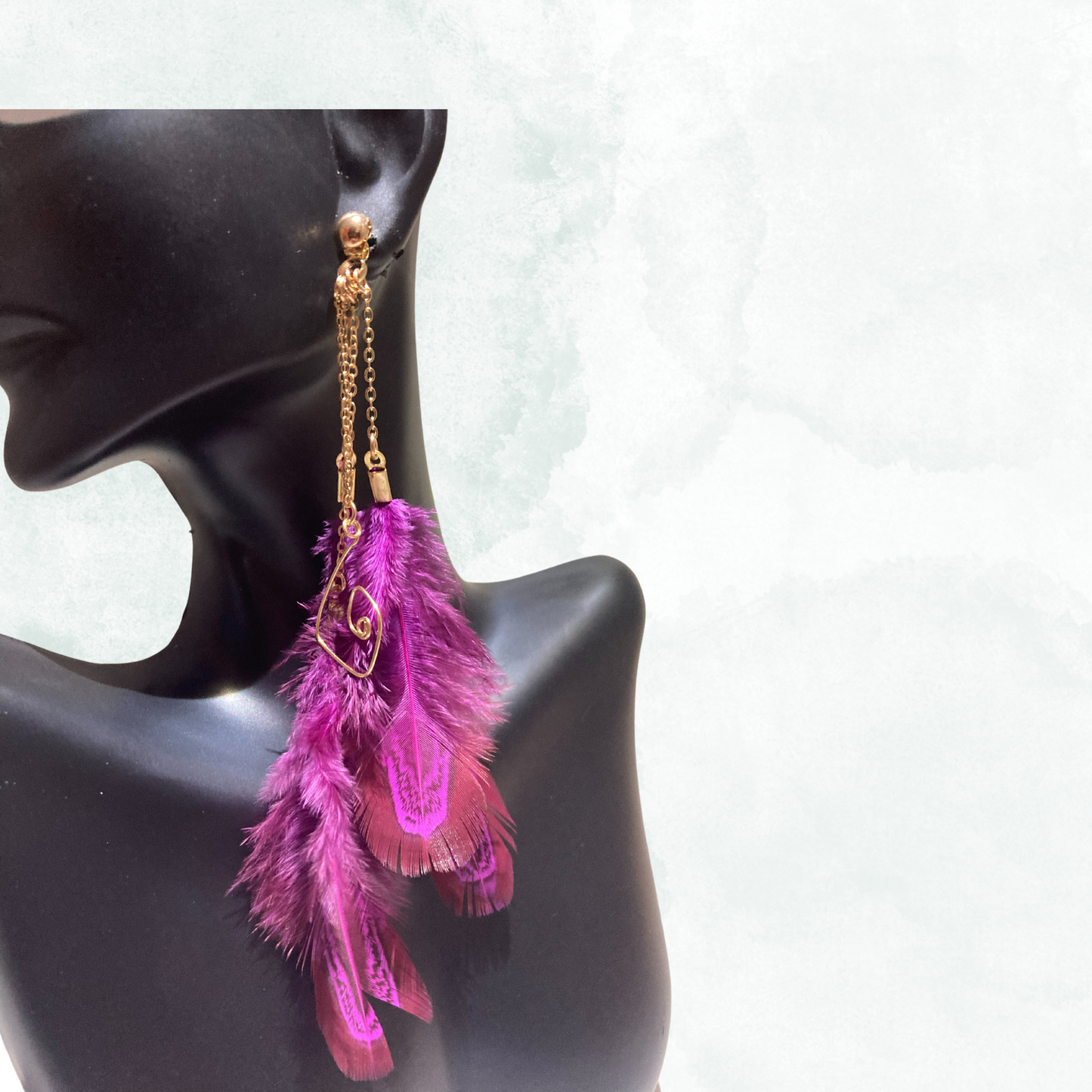 Purple Feather Dangle Earrings
