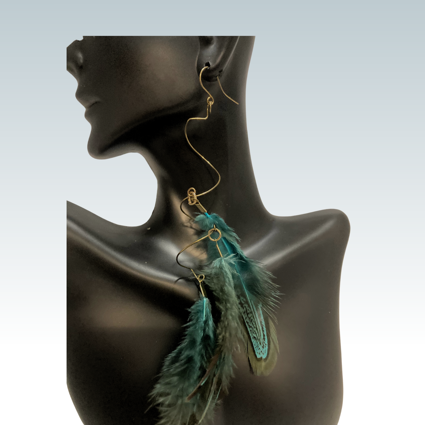 Zig Zag Turquoise Feather Earrings