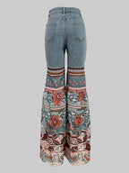 Bell Bottoms (Flared Pants Floral Printed High-Waisted Pockets Jean Pants Bottoms)
