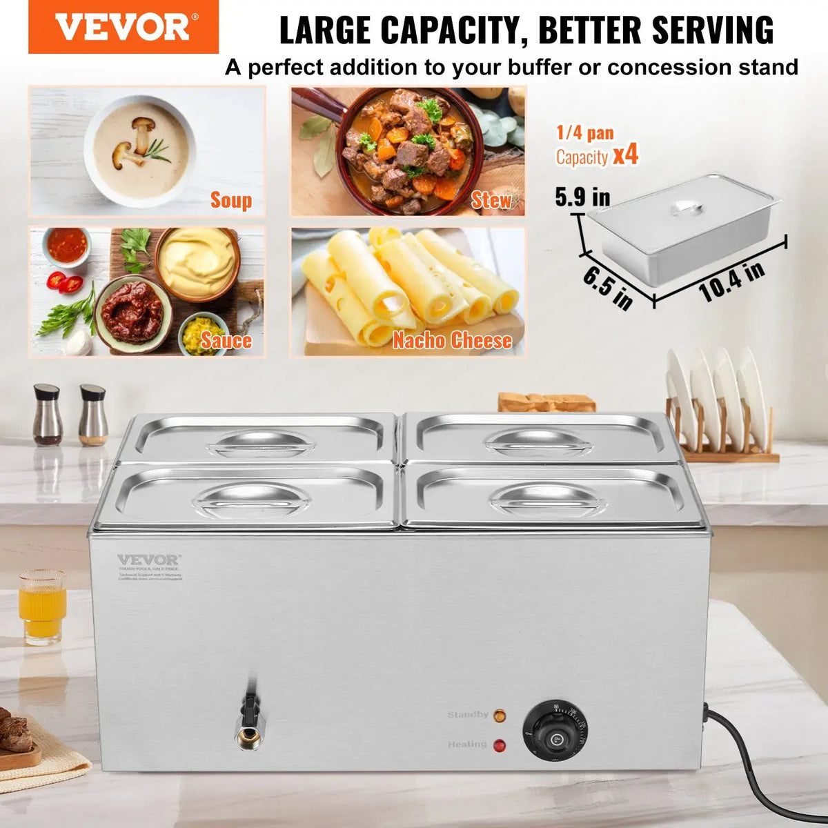 Commercial Electric Food Warmer 4-Pan Countertop Buffet 15.9