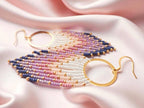 Purple Fringe Beaded Hoop Earrings: Handwoven Boho Jewelry