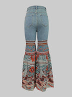 Bell Bottoms (Flared Pants Floral Printed High-Waisted Pockets Jean Pants Bottoms)