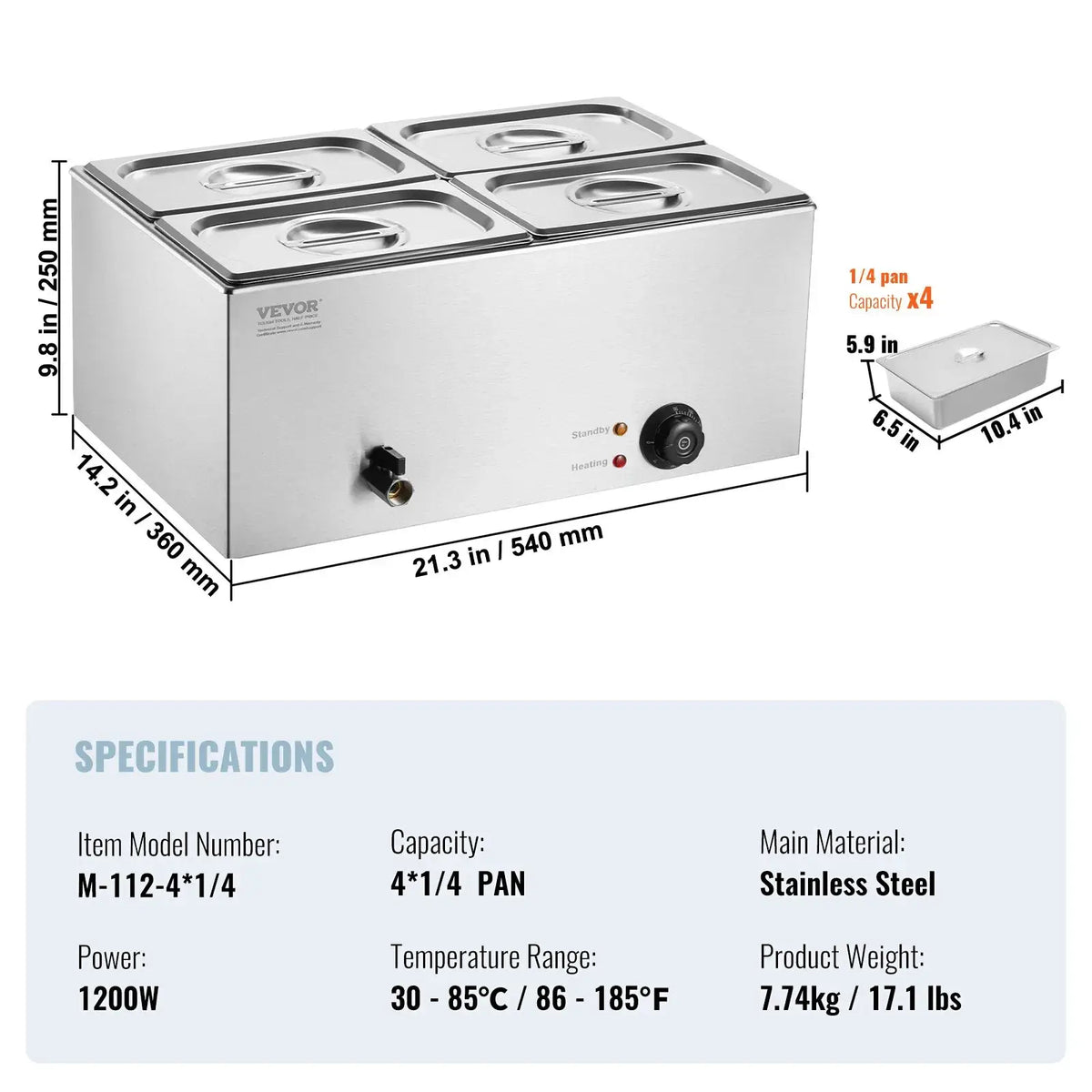 Commercial Electric Food Warmer 4-Pan Countertop Buffet 15.9