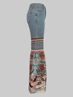 Bell Bottoms (Flared Pants Floral Printed High-Waisted Pockets Jean Pants Bottoms)