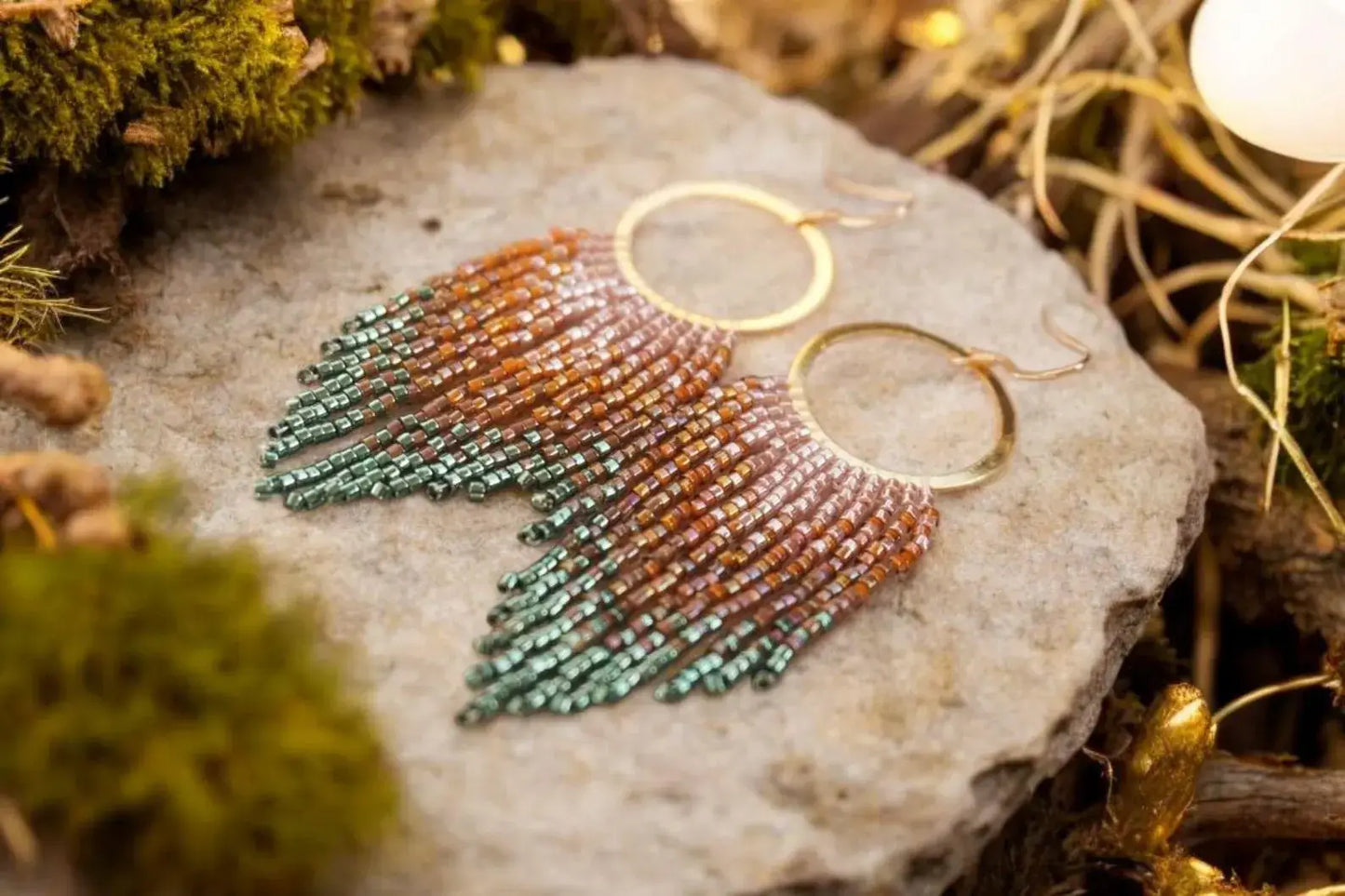 Handwoven Earthy Fringe Hoop Earrings: Holly