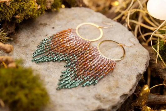 Handwoven Earthy Fringe Hoop Earrings: Holly