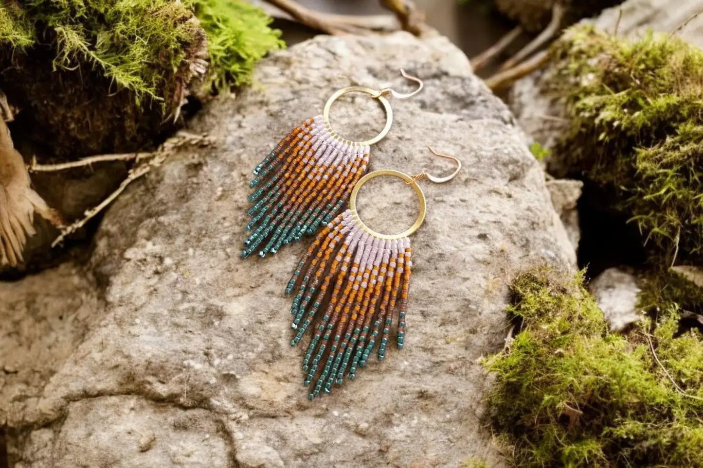 Handwoven Earthy Fringe Hoop Earrings: Holly