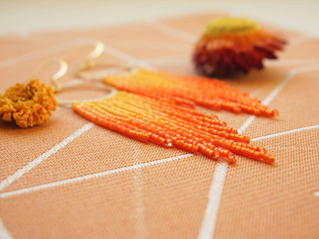 Orange Fringe Hoop Earrings: Handwoven Statement Jewelry