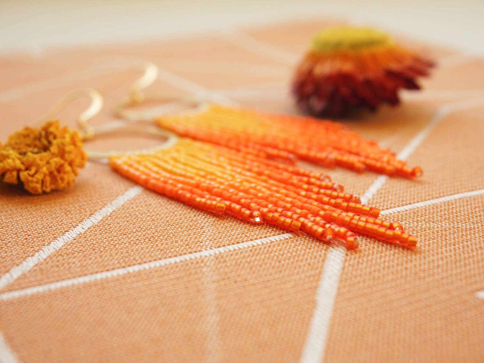 Orange Fringe Hoop Earrings: Handwoven Statement Jewelry
