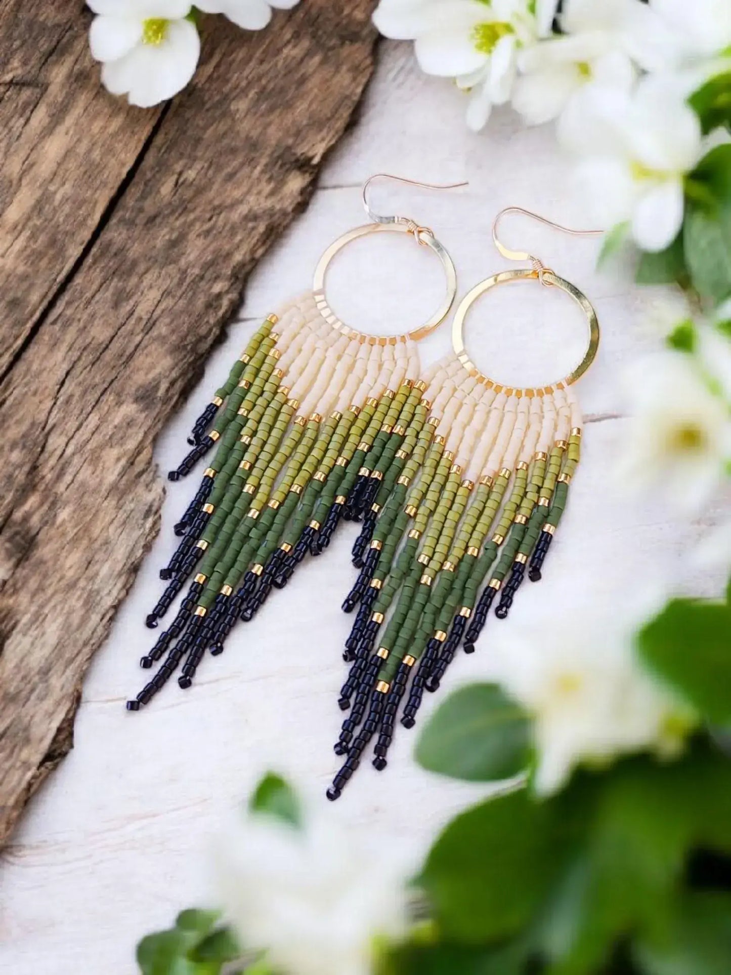 Handwoven Fringe Hoop Earrings: Gemma
