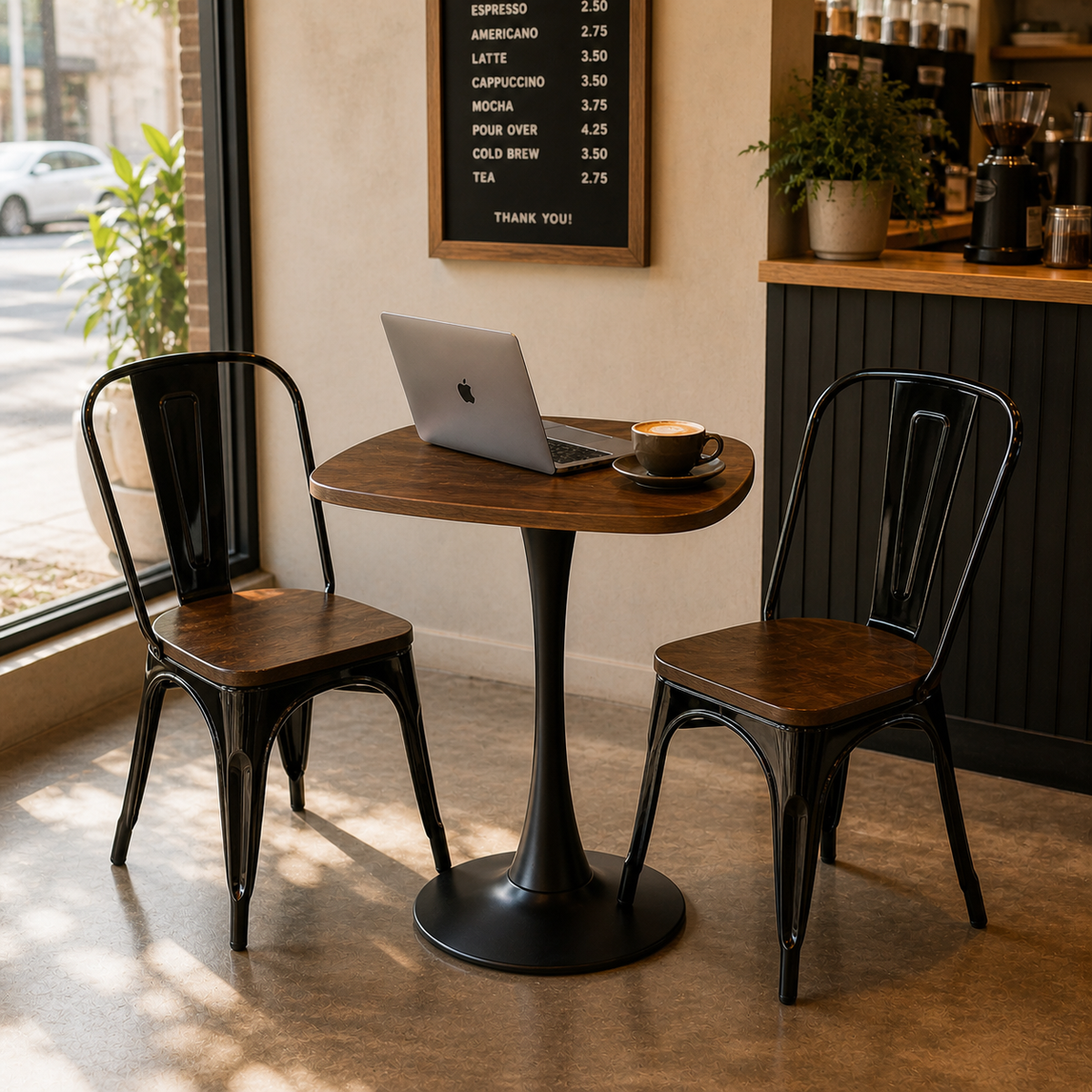 3-Piece Café Table Set, Compact Bistro Set for Coffee Shops