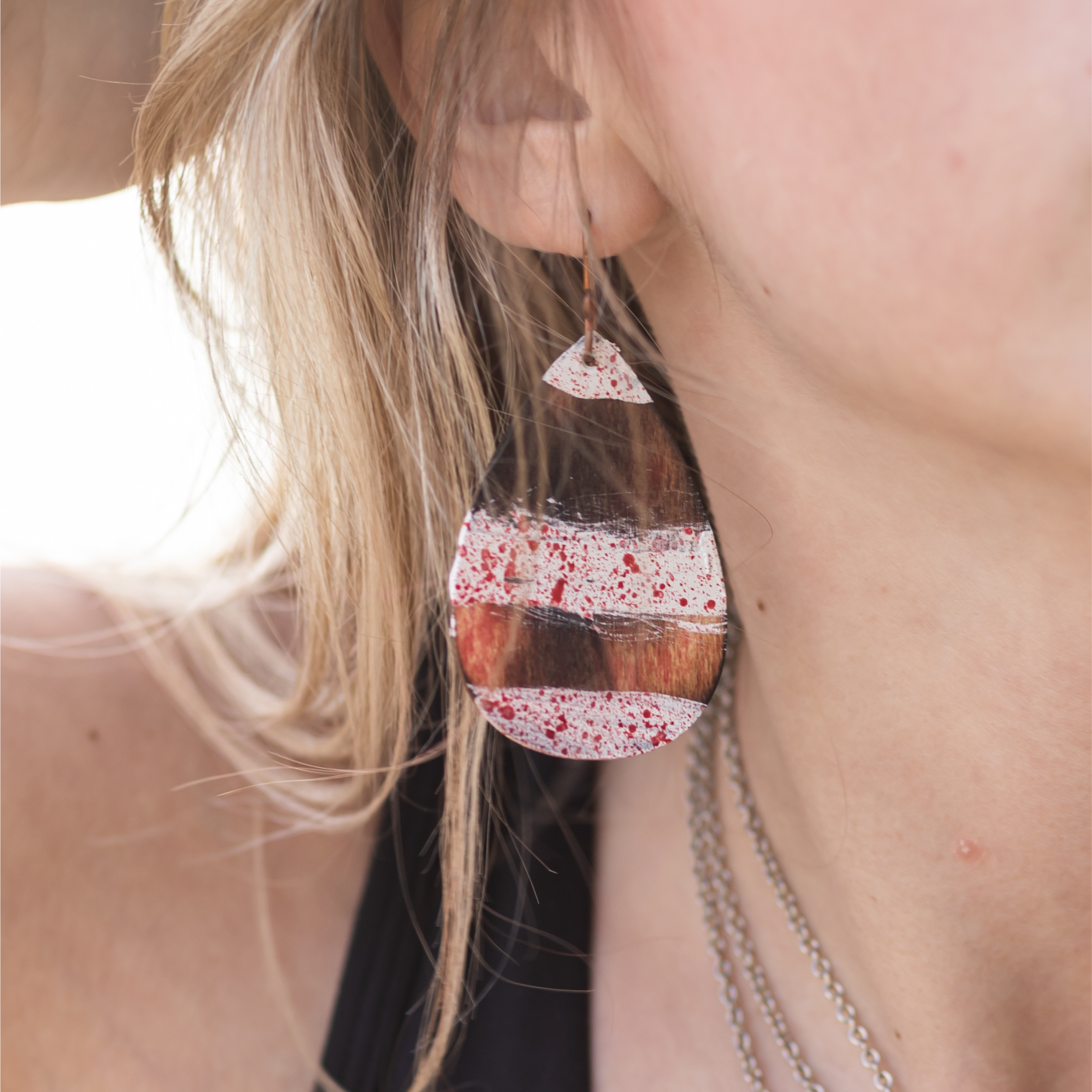 White w/ Red Splatter Hand Painted Earrings