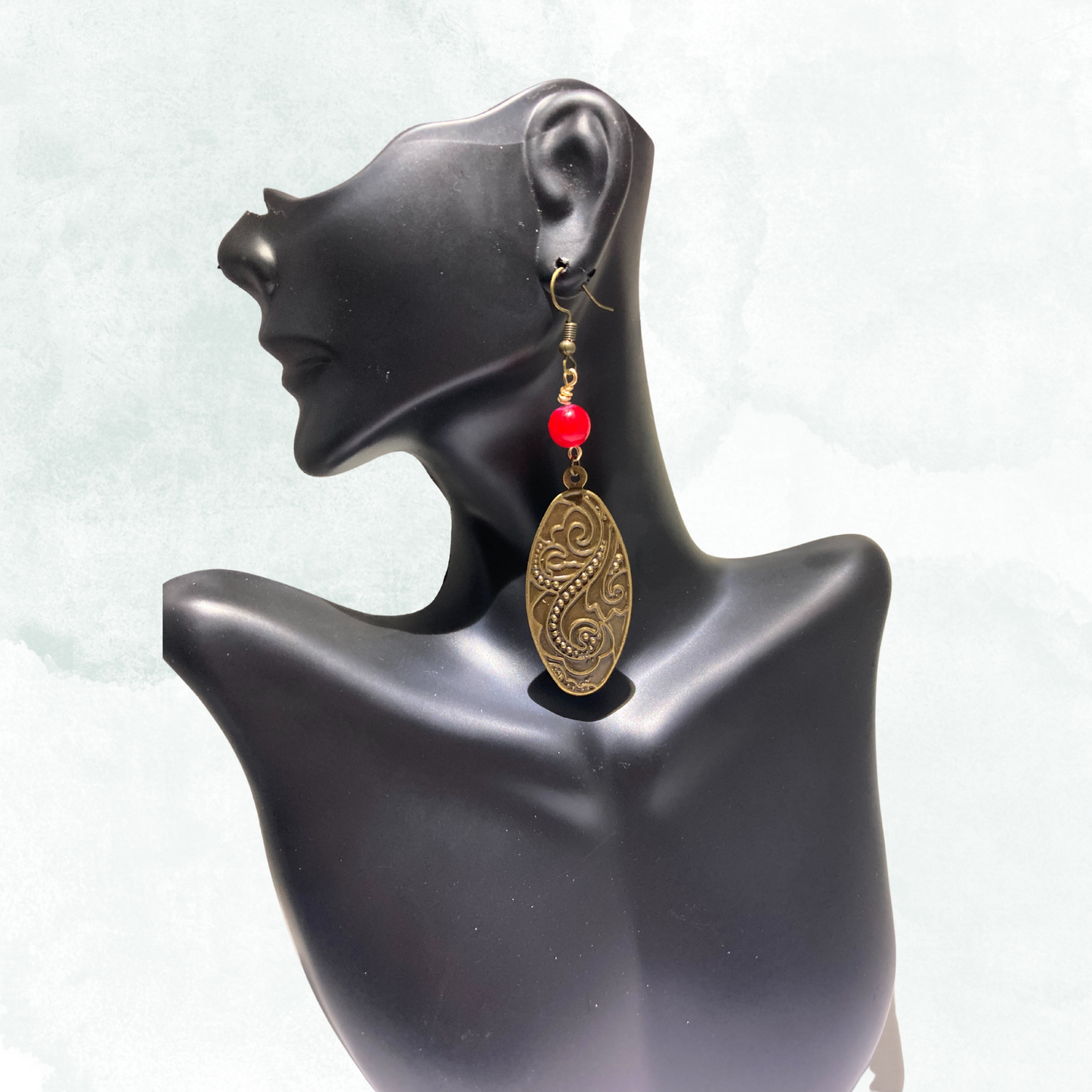 Red Stone w/Oblong Pendant Earrings