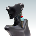 Red & Turquoise Square w/Treble Clef Charm Earrings