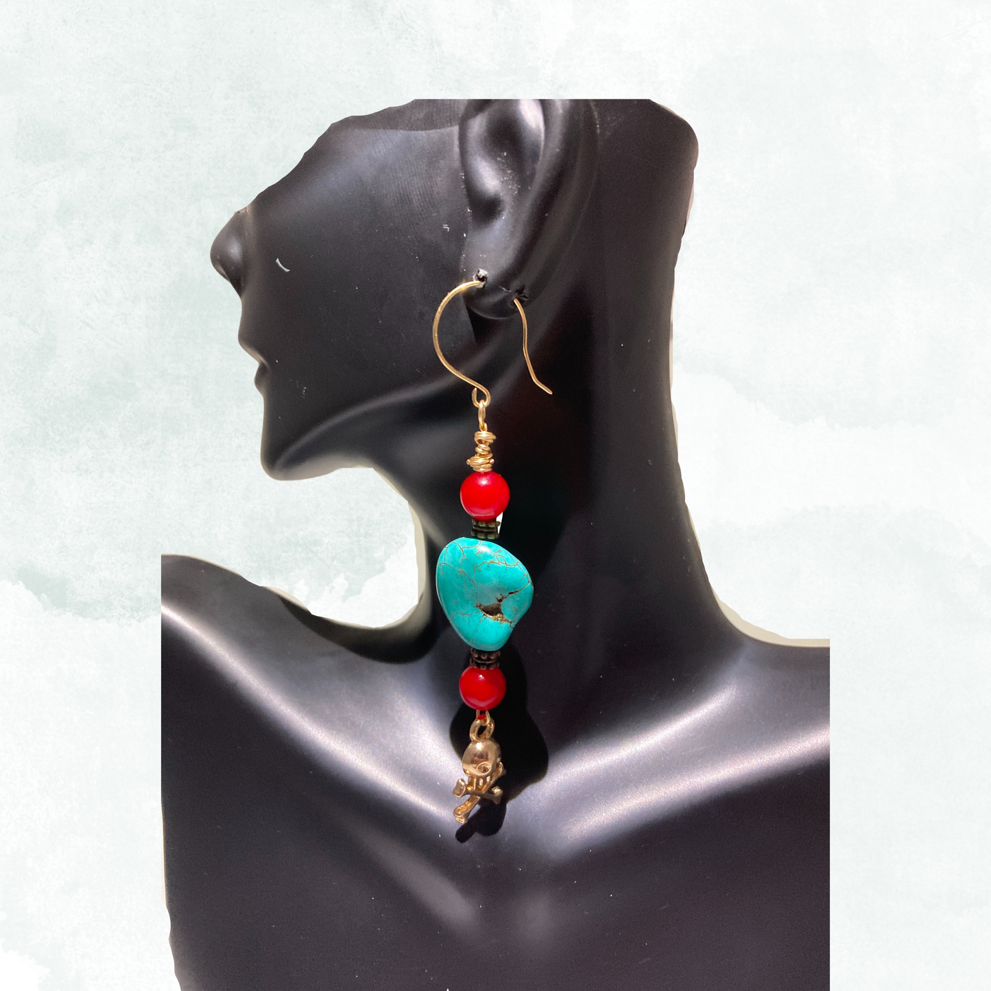 Red & Turquoise Stone w/Hook Backing Earrings