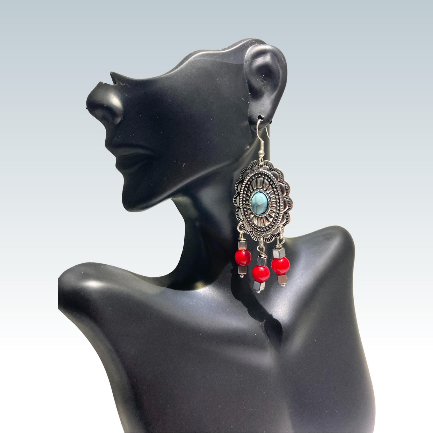 Silver Pendant w/Red Bead Earrings