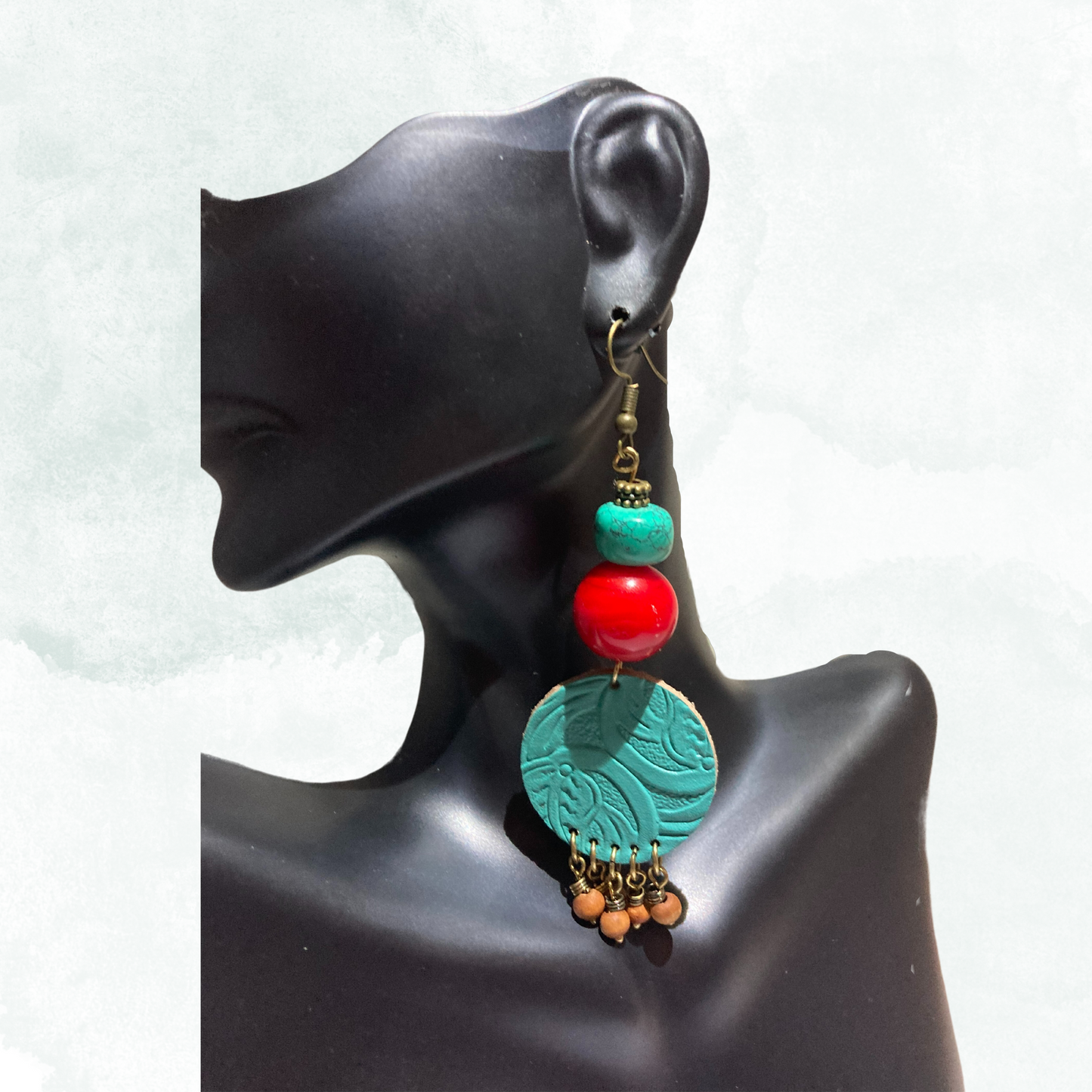 Turquoise Circle w/ Red & Turquoise Beads Earrings
