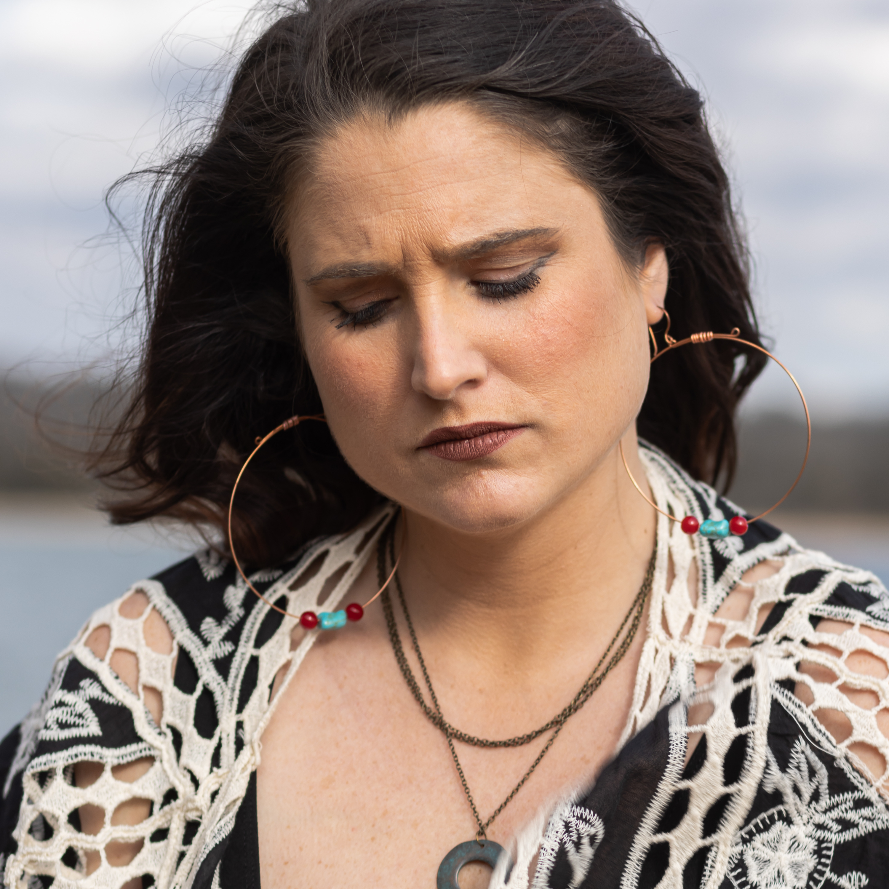 Small Hoop w/ Red & Turquoise Bead Earrings