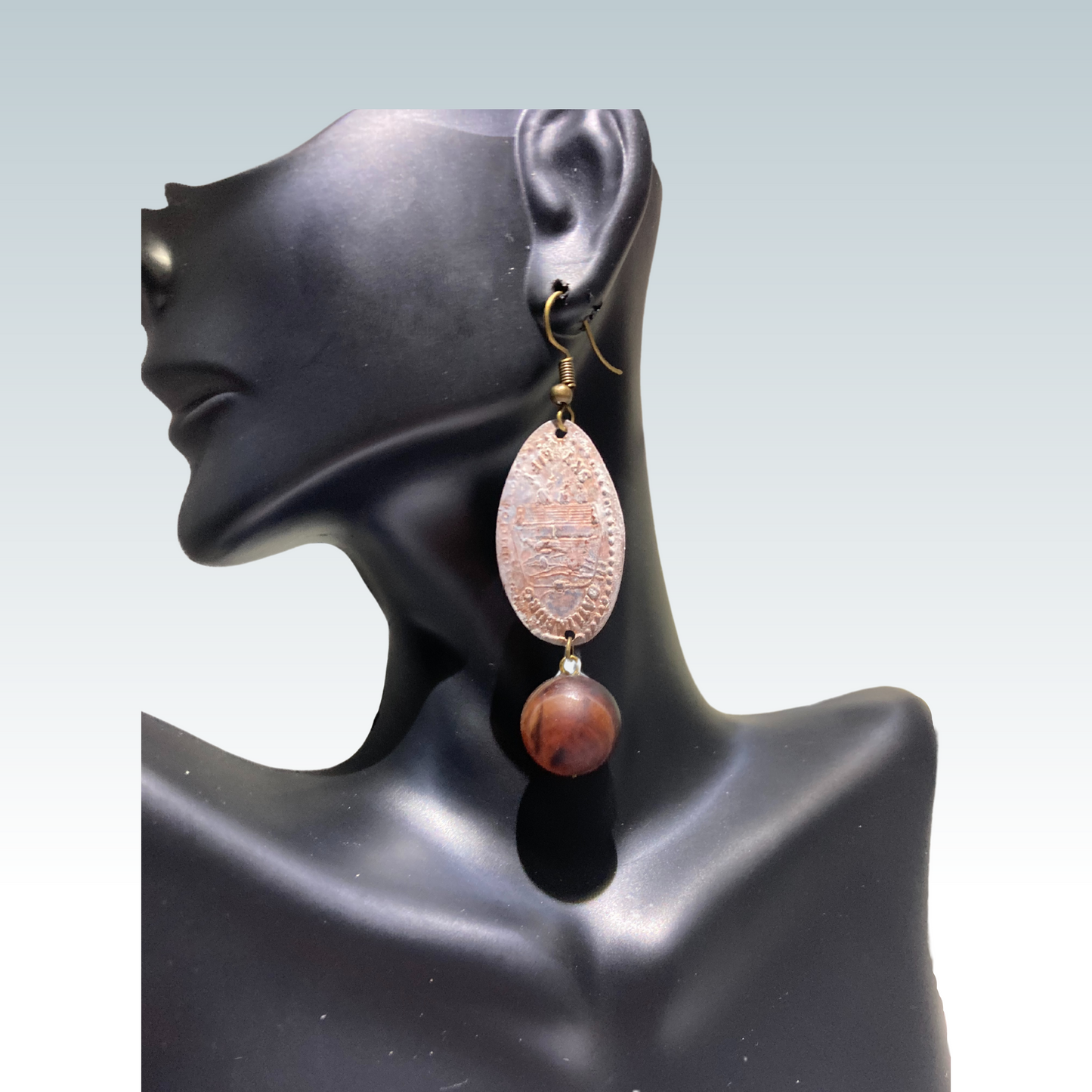 Copper Penny w/ Brown Sphere Earrings
