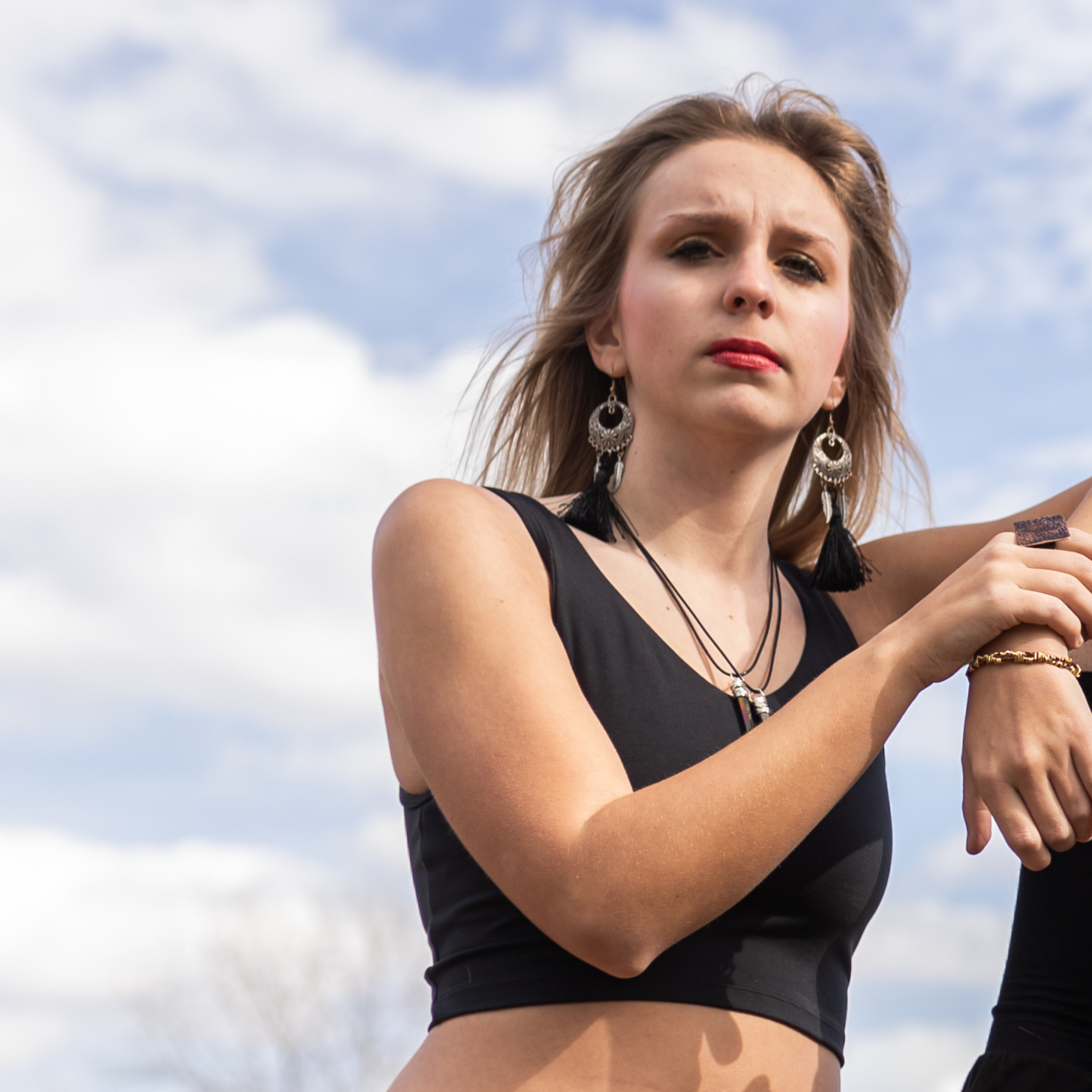 Black Tassel w/ Circular Pendant Earrings
