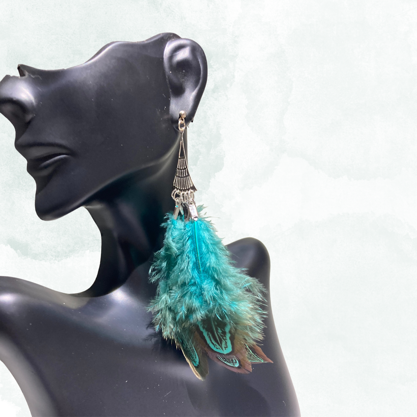 Turquoise Peacock Feather Earrings