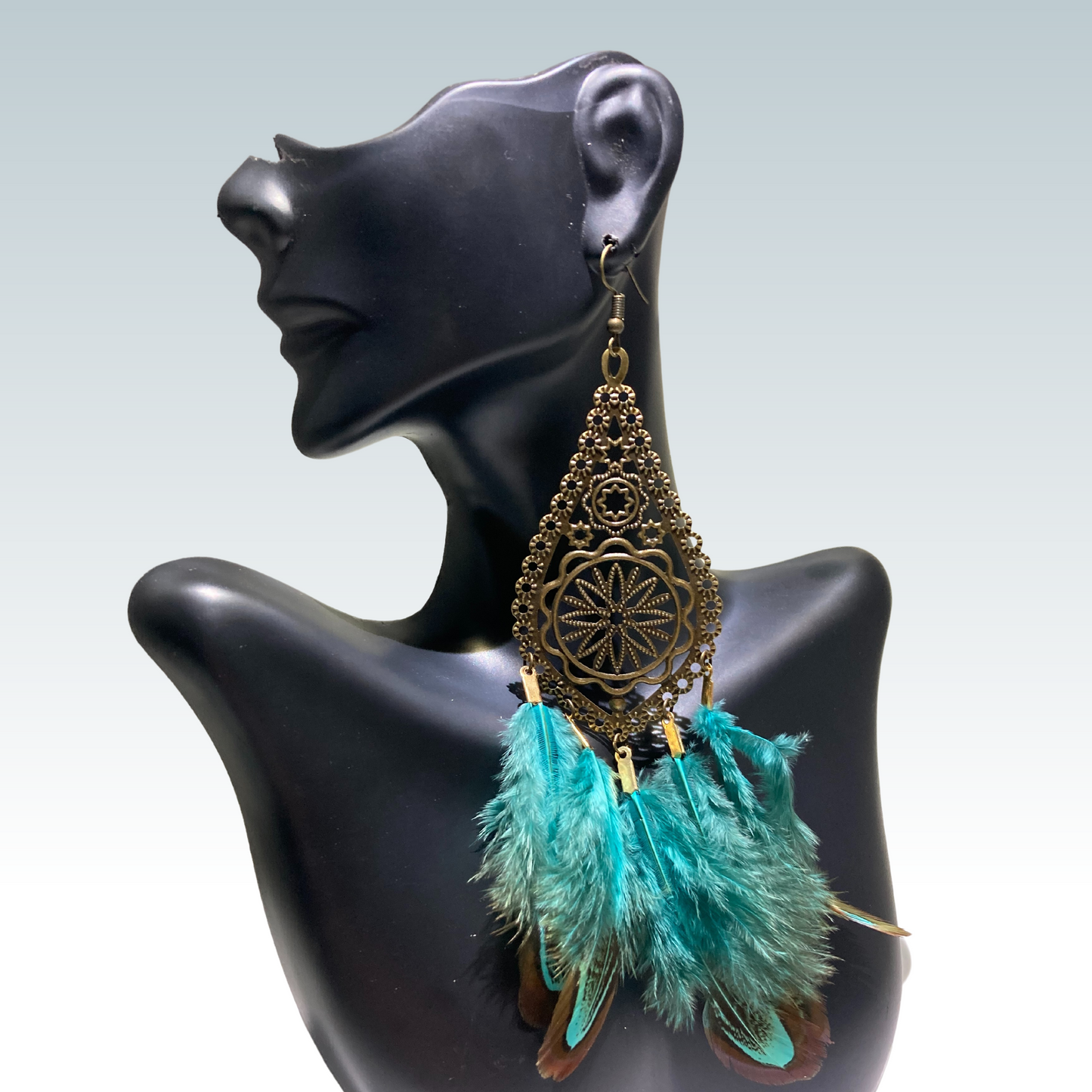 Large Turquoise Peacock Feather Earrings