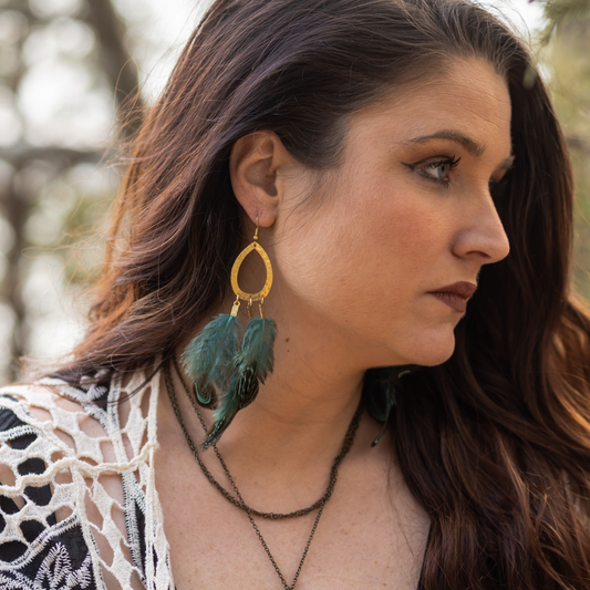 Teardrop w/ Turquoise Feathers Earrings
