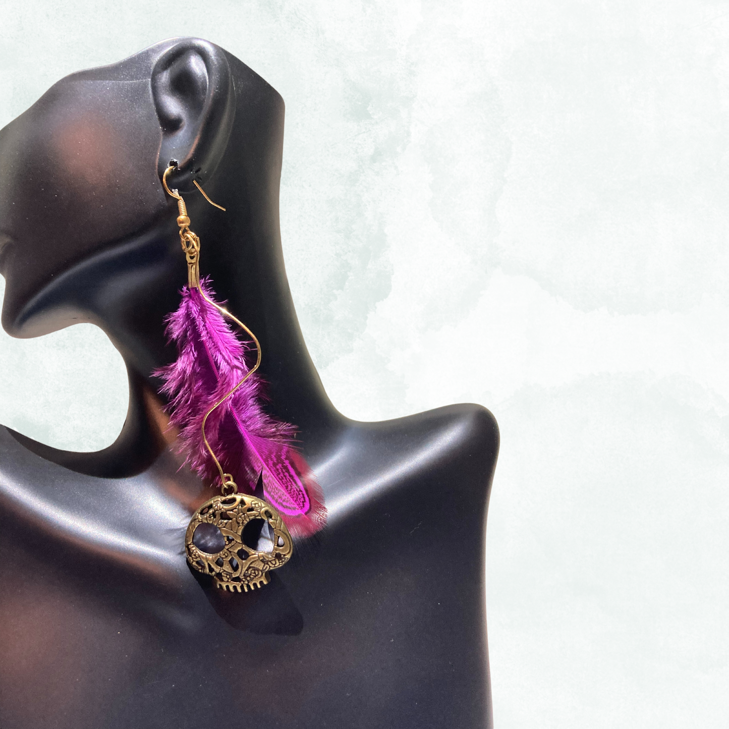 Purple Feather w/ Skull Charm Earrings
